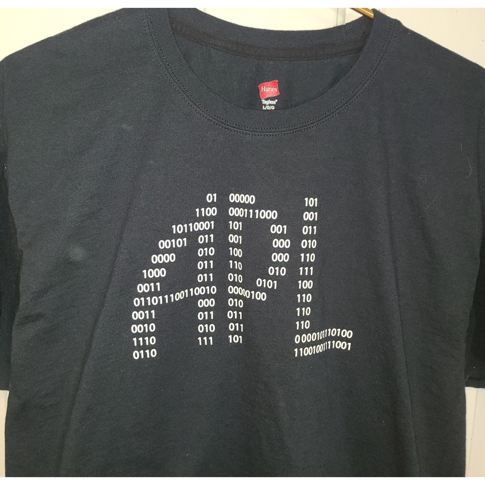 Apple 0s and 1s Stock Logo Black Tee T-Shirt Classic Crew Cotton Youth Lg